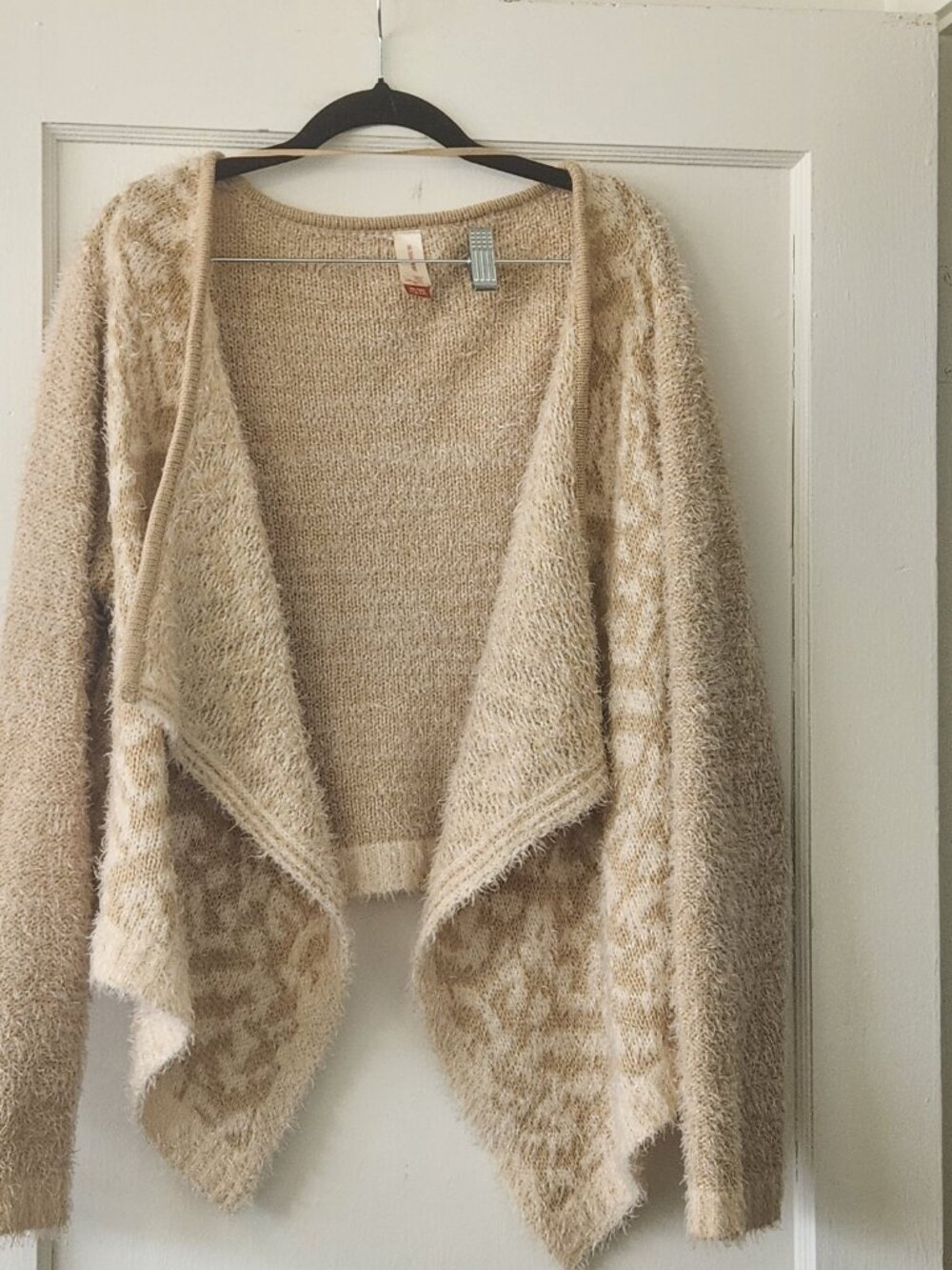 No Boundaries Cardiagn Sweater - Tan w/ Cream Lapels, High/Low